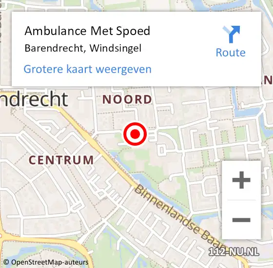 Locatie op kaart van de 112 melding: Ambulance Met Spoed Naar Barendrecht, Windsingel op 11 december 2018 11:53