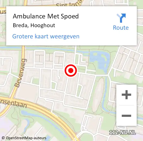 Locatie op kaart van de 112 melding: Ambulance Met Spoed Naar Breda, Hooghout op 11 december 2018 11:53