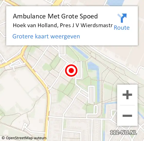 Locatie op kaart van de 112 melding: Ambulance Met Grote Spoed Naar Hoek van Holland, Pres J V Wierdsmastr op 11 december 2018 12:31