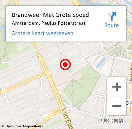Locatie op kaart van de 112 melding: Brandweer Met Grote Spoed Naar Amsterdam, Paulus Potterstraat op 11 december 2018 15:37