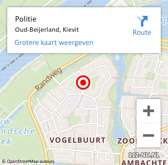 Locatie op kaart van de 112 melding: Politie Oud-Beijerland, Kievit op 11 december 2018 15:37
