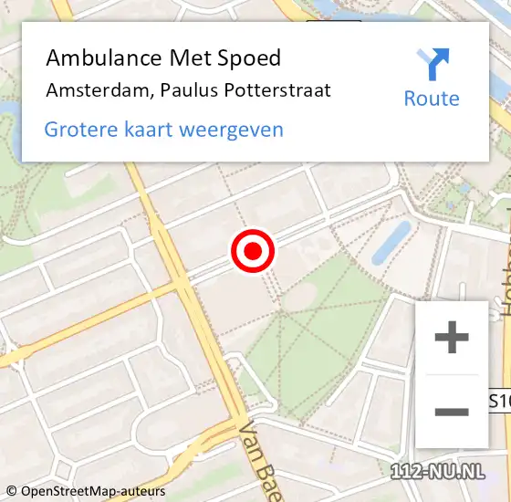Locatie op kaart van de 112 melding: Ambulance Met Spoed Naar Amsterdam, Paulus Potterstraat op 11 december 2018 15:37