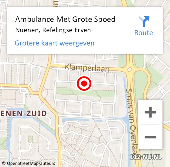 Locatie op kaart van de 112 melding: Ambulance Met Grote Spoed Naar Nuenen, Refelingse Erven op 11 december 2018 15:38