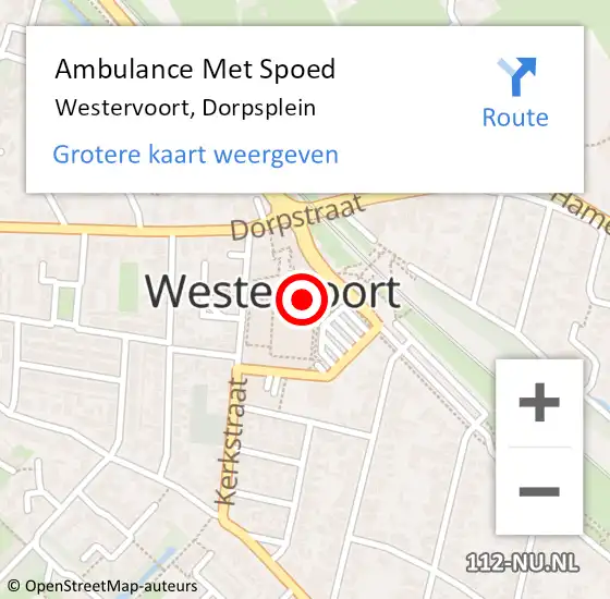 Locatie op kaart van de 112 melding: Ambulance Met Spoed Naar Westervoort, Dorpsplein op 11 december 2018 15:39