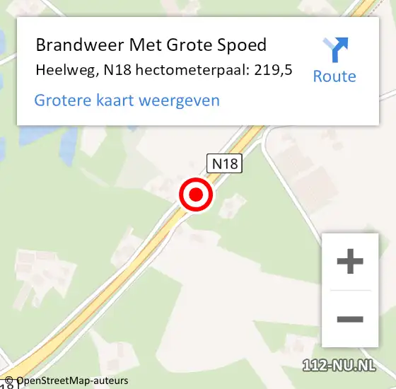 Locatie op kaart van de 112 melding: Brandweer Met Grote Spoed Naar Heelweg, N18 hectometerpaal: 219,5 op 11 december 2018 17:10