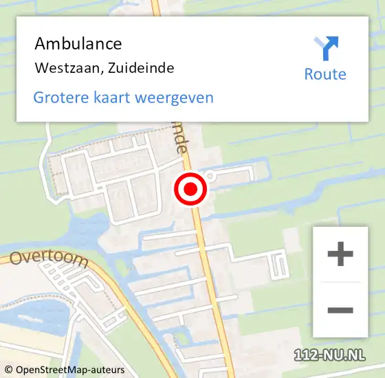 Locatie op kaart van de 112 melding: Ambulance Westzaan, Zuideinde op 11 december 2018 17:20