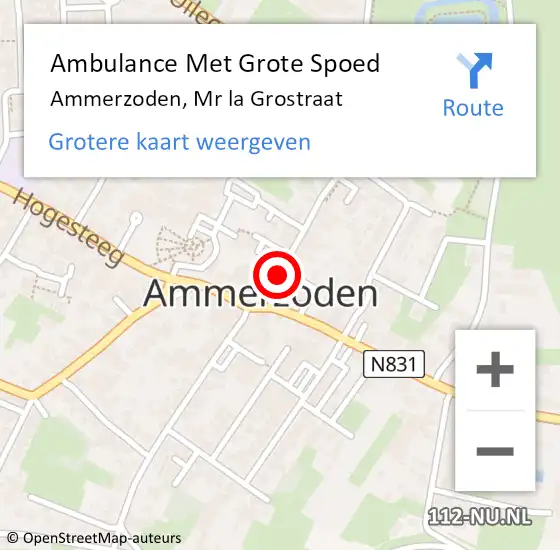 Locatie op kaart van de 112 melding: Ambulance Met Grote Spoed Naar Ammerzoden, Mr la Grostraat op 11 december 2018 17:46