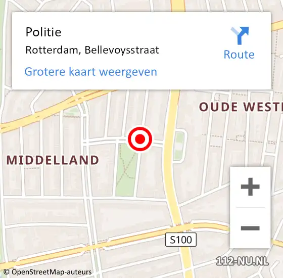 Locatie op kaart van de 112 melding: Politie Rotterdam, Bellevoysstraat op 11 december 2018 19:01