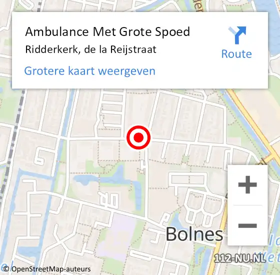 Locatie op kaart van de 112 melding: Ambulance Met Grote Spoed Naar Ridderkerk, de la Reijstraat op 11 december 2018 19:30