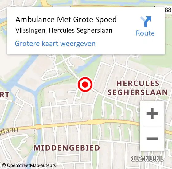 Locatie op kaart van de 112 melding: Ambulance Met Grote Spoed Naar Vlissingen, Hercules Segherslaan op 11 december 2018 19:33