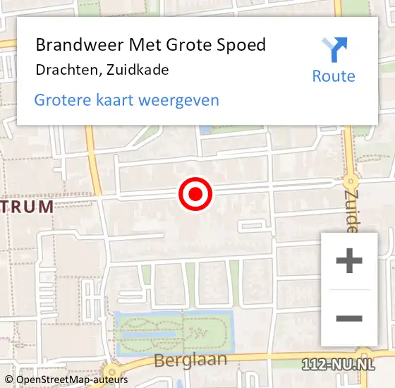 Locatie op kaart van de 112 melding: Brandweer Met Grote Spoed Naar Drachten, Zuidkade op 11 december 2018 20:06