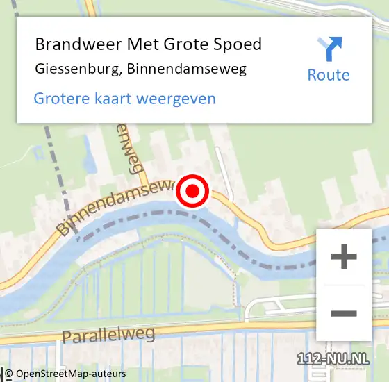 Locatie op kaart van de 112 melding: Brandweer Met Grote Spoed Naar Giessenburg, Binnendamseweg op 11 december 2018 20:19