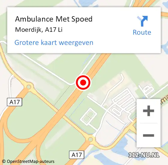 Locatie op kaart van de 112 melding: Ambulance Met Spoed Naar Moerdijk, A17 Li op 11 december 2018 21:46