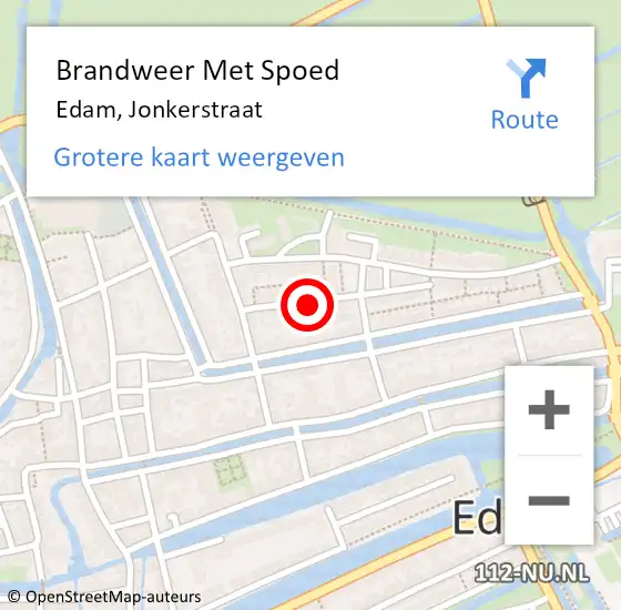 Locatie op kaart van de 112 melding: Brandweer Met Spoed Naar Edam, Jonkerstraat op 11 december 2018 22:12