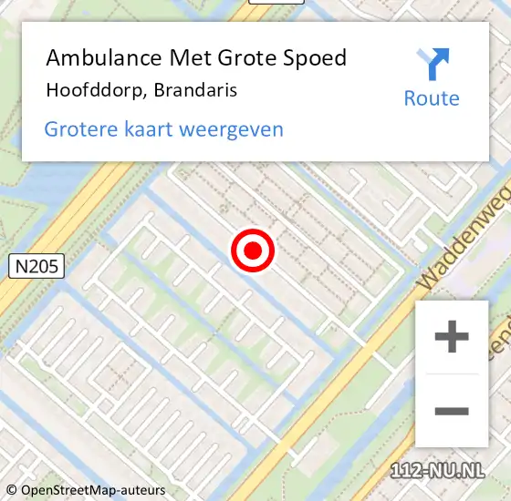 Locatie op kaart van de 112 melding: Ambulance Met Grote Spoed Naar Hoofddorp, Brandaris op 11 december 2018 22:12