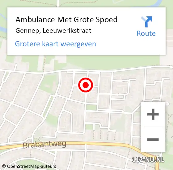 Locatie op kaart van de 112 melding: Ambulance Met Grote Spoed Naar Gennep, Leeuwerikstraat op 11 december 2018 22:54