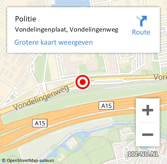 Locatie op kaart van de 112 melding: Politie Vondelingenplaat, Vondelingenweg op 12 december 2018 01:46