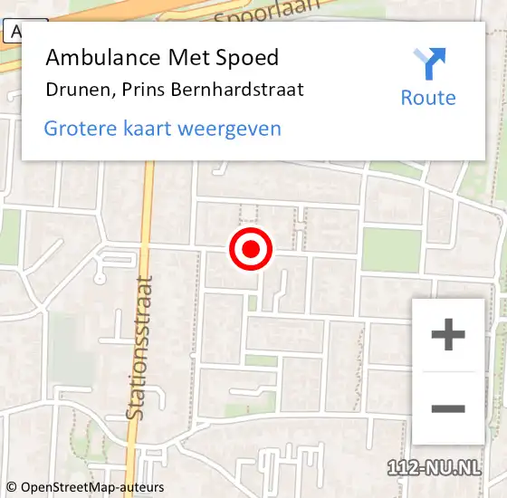 Locatie op kaart van de 112 melding: Ambulance Met Spoed Naar Drunen, Prins Bernhardstraat op 12 december 2018 01:54