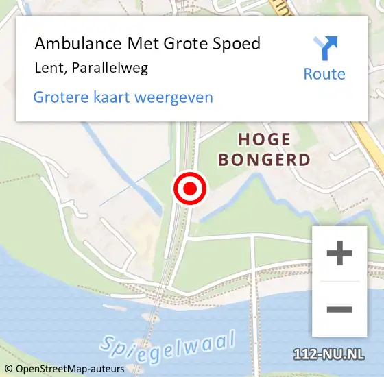 Locatie op kaart van de 112 melding: Ambulance Met Grote Spoed Naar Lent, Parallelweg op 12 december 2018 06:52