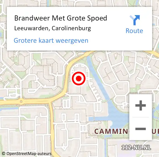 Locatie op kaart van de 112 melding: Brandweer Met Grote Spoed Naar Leeuwarden, Carolinenburg op 12 december 2018 07:10