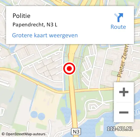 Locatie op kaart van de 112 melding: Politie Papendrecht, N3 L op 12 december 2018 08:08