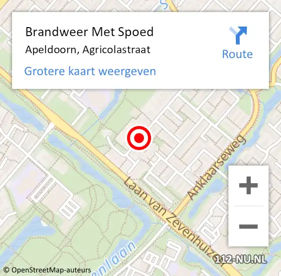 Locatie op kaart van de 112 melding: Brandweer Met Spoed Naar Apeldoorn, Agricolastraat op 12 december 2018 08:50