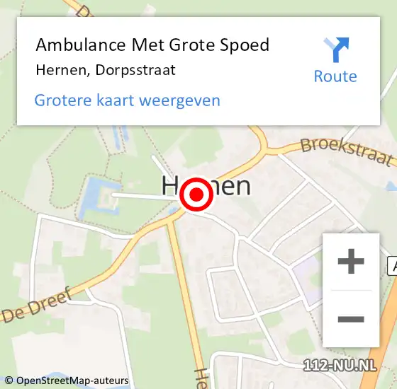 Locatie op kaart van de 112 melding: Ambulance Met Grote Spoed Naar Hernen, Dorpsstraat op 12 december 2018 08:57