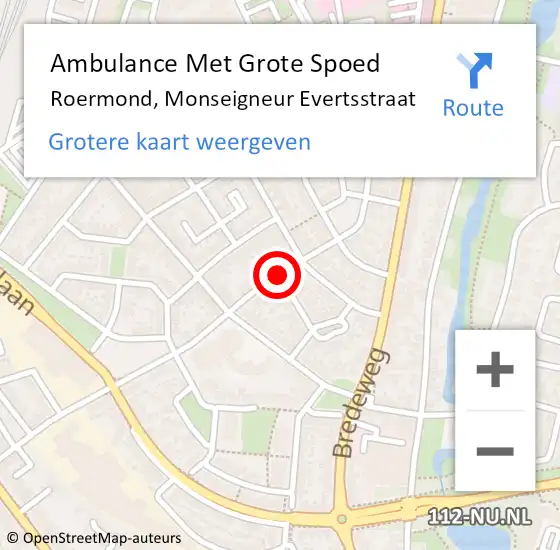 Locatie op kaart van de 112 melding: Ambulance Met Grote Spoed Naar Roermond, Monseigneur Evertsstraat op 12 december 2018 09:06