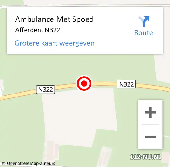 Locatie op kaart van de 112 melding: Ambulance Met Spoed Naar Afferden, N322 op 12 december 2018 09:50