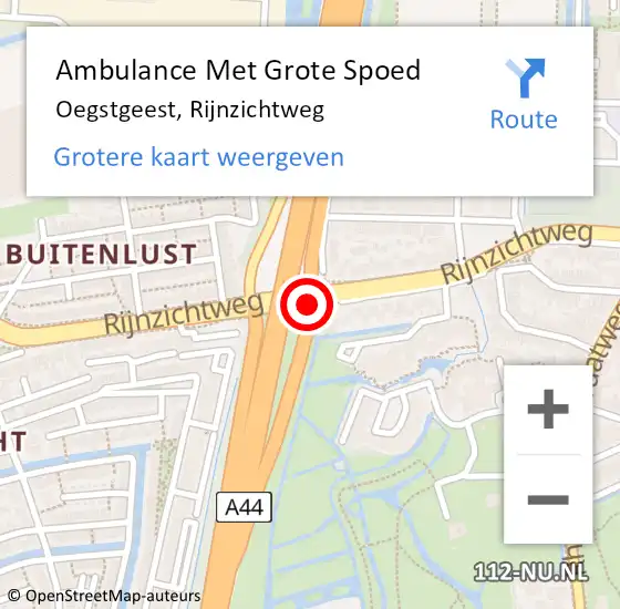 Locatie op kaart van de 112 melding: Ambulance Met Grote Spoed Naar Oegstgeest, Rijnzichtweg op 12 december 2018 11:31