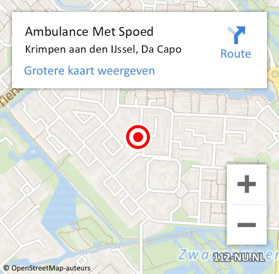 Locatie op kaart van de 112 melding: Ambulance Met Spoed Naar Krimpen aan den IJssel, Da Capo op 12 december 2018 11:56