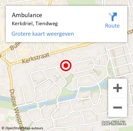 Locatie op kaart van de 112 melding: Ambulance Kerkdriel, Tiendweg op 12 december 2018 13:18