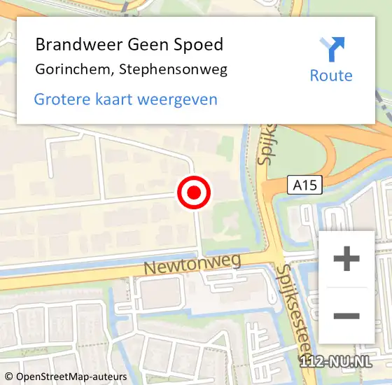 Locatie op kaart van de 112 melding: Brandweer Geen Spoed Naar Gorinchem, Stephensonweg op 12 december 2018 13:36