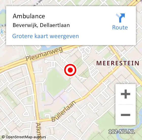 Locatie op kaart van de 112 melding: Ambulance Beverwijk, Dellaertlaan op 12 december 2018 13:51