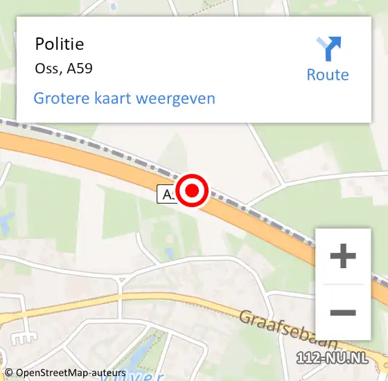 Locatie op kaart van de 112 melding: Politie Oss, A59 op 12 december 2018 14:16