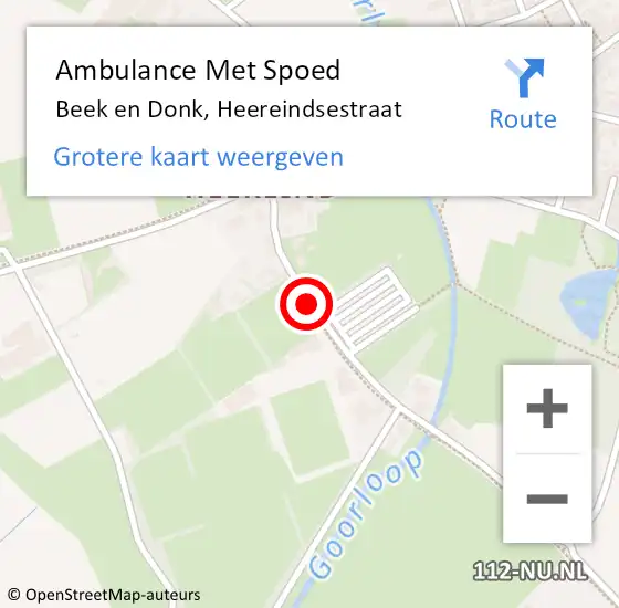 Locatie op kaart van de 112 melding: Ambulance Met Spoed Naar Beek en Donk, Heereindsestraat op 12 december 2018 14:18