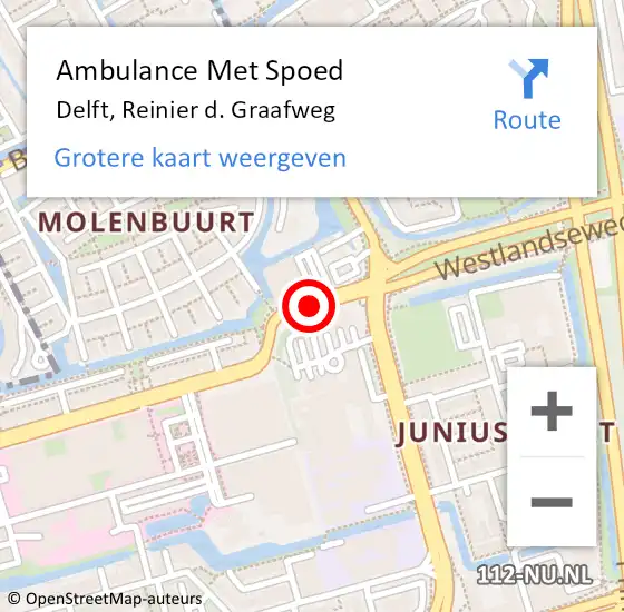 Locatie op kaart van de 112 melding: Ambulance Met Spoed Naar Delft, Reinier d. Graafweg op 12 december 2018 14:29