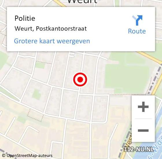 Locatie op kaart van de 112 melding: Politie Weurt, Postkantoorstraat op 12 december 2018 15:43