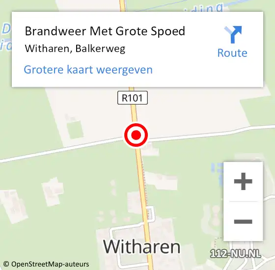 Locatie op kaart van de 112 melding: Brandweer Met Grote Spoed Naar Witharen, Balkerweg op 12 december 2018 15:48