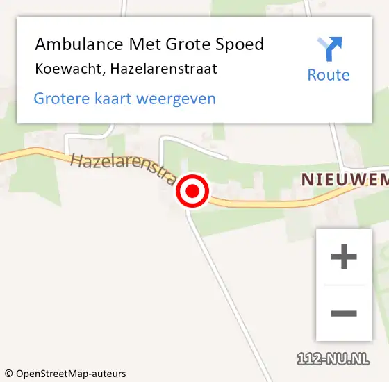 Locatie op kaart van de 112 melding: Ambulance Met Grote Spoed Naar Koewacht, Hazelarenstraat op 12 december 2018 16:20