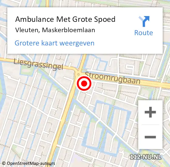 Locatie op kaart van de 112 melding: Ambulance Met Grote Spoed Naar Vleuten, Maskerbloemlaan op 25 september 2013 17:10