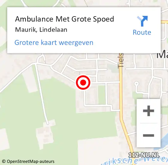 Locatie op kaart van de 112 melding: Ambulance Met Grote Spoed Naar Maurik, Lindelaan op 12 december 2018 17:17