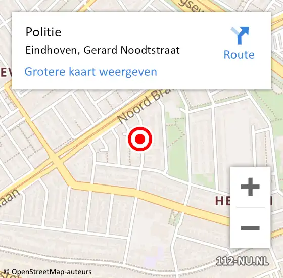 Locatie op kaart van de 112 melding: Politie Eindhoven, Gerard Noodtstraat op 12 december 2018 17:32
