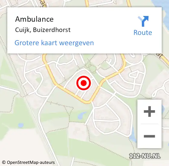 Locatie op kaart van de 112 melding: Ambulance Cuijk, Buizerdhorst op 12 december 2018 17:36