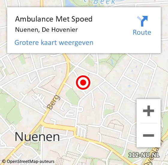 Locatie op kaart van de 112 melding: Ambulance Met Spoed Naar Nuenen, De Hovenier op 12 december 2018 19:03