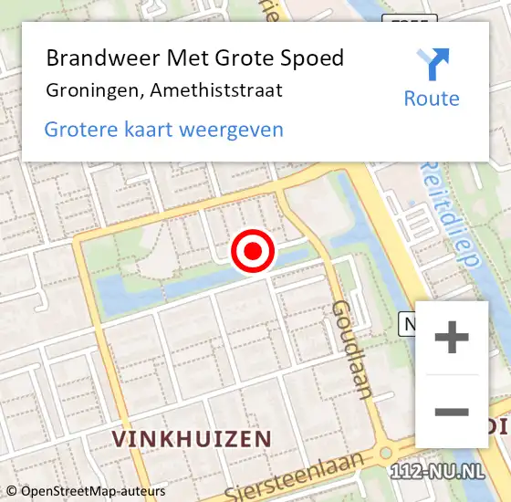 Locatie op kaart van de 112 melding: Brandweer Met Grote Spoed Naar Groningen, Amethiststraat op 12 december 2018 19:04