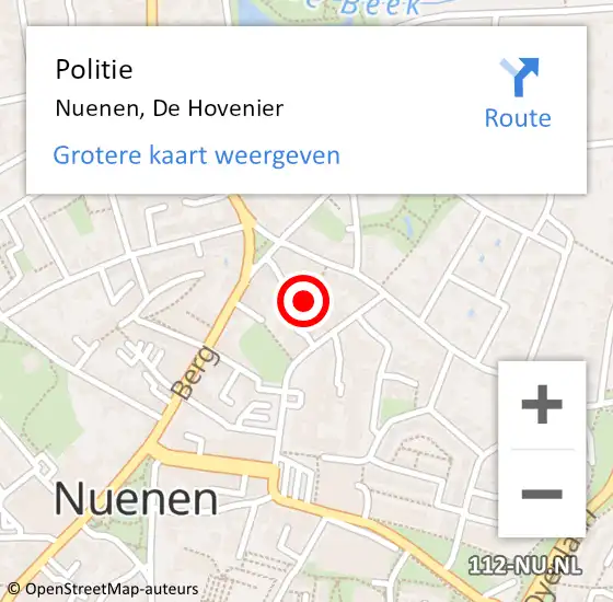 Locatie op kaart van de 112 melding: Politie Nuenen, De Hovenier op 12 december 2018 19:37