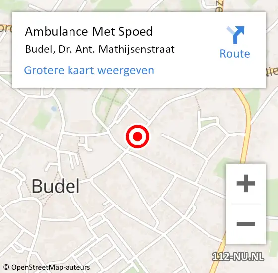 Locatie op kaart van de 112 melding: Ambulance Met Spoed Naar Budel, Dr. Ant. Mathijsenstraat op 12 december 2018 20:40