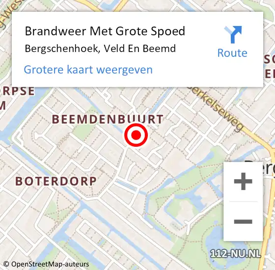 Locatie op kaart van de 112 melding: Brandweer Met Grote Spoed Naar Bergschenhoek, Veld En Beemd op 12 december 2018 21:16
