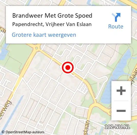 Locatie op kaart van de 112 melding: Brandweer Met Grote Spoed Naar Papendrecht, Vrijheer Van Eslaan op 12 december 2018 21:26